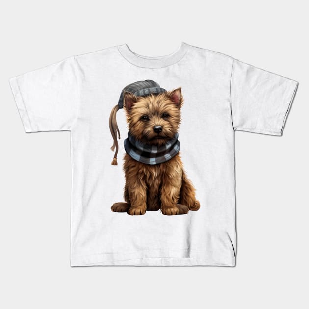 Winter Cairn Terrier Dog Kids T-Shirt by Chromatic Fusion Studio